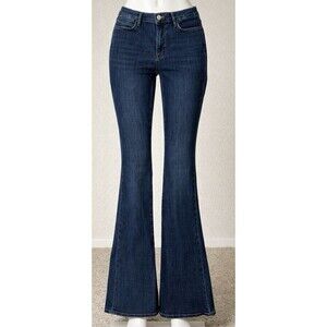 High Rise Flare Jeans Women 31 FRAME Le High Flare 70s Blue Stretch Denim Boho